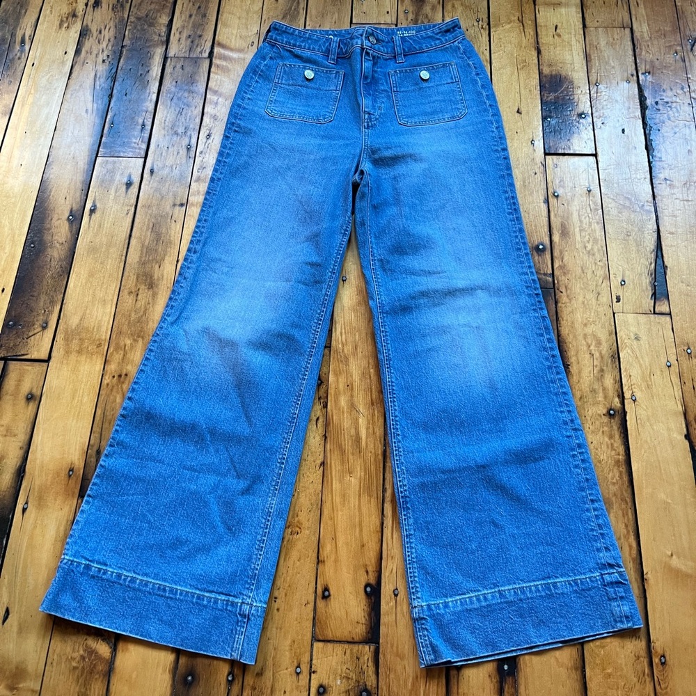 J Crew Size 29 Wide Leg Jeans 96 Denim Trouser RE-96-IDG 39896 Sailor Button